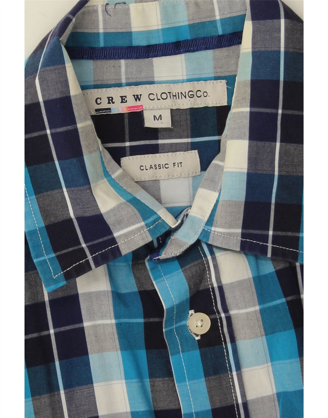 Crew Clothing Camisa masculina de manga curta clássica de ajuste médio xadrez azul marinho