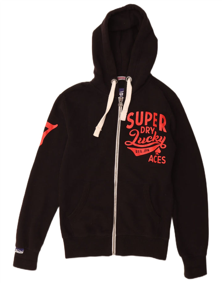 Suéter masculino SUPERDRY com capuz e zíper gráfico pequeno de algodão preto