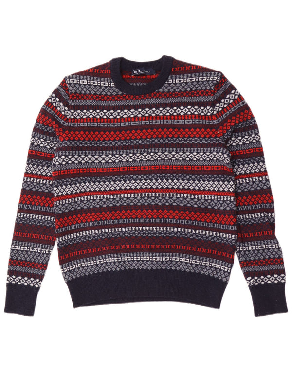Suéter masculino Gap com gola redonda e lã de cordeiro geométrica azul marinho pequena