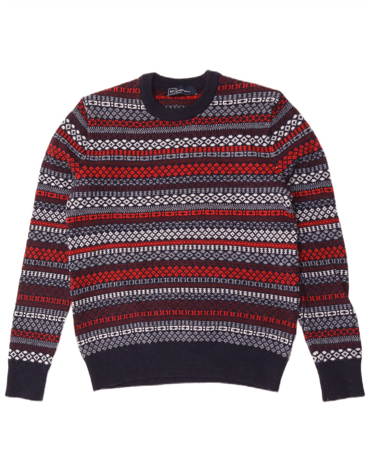 Suéter masculino Gap com gola redonda e lã de cordeiro geométrica azul marinho pequena