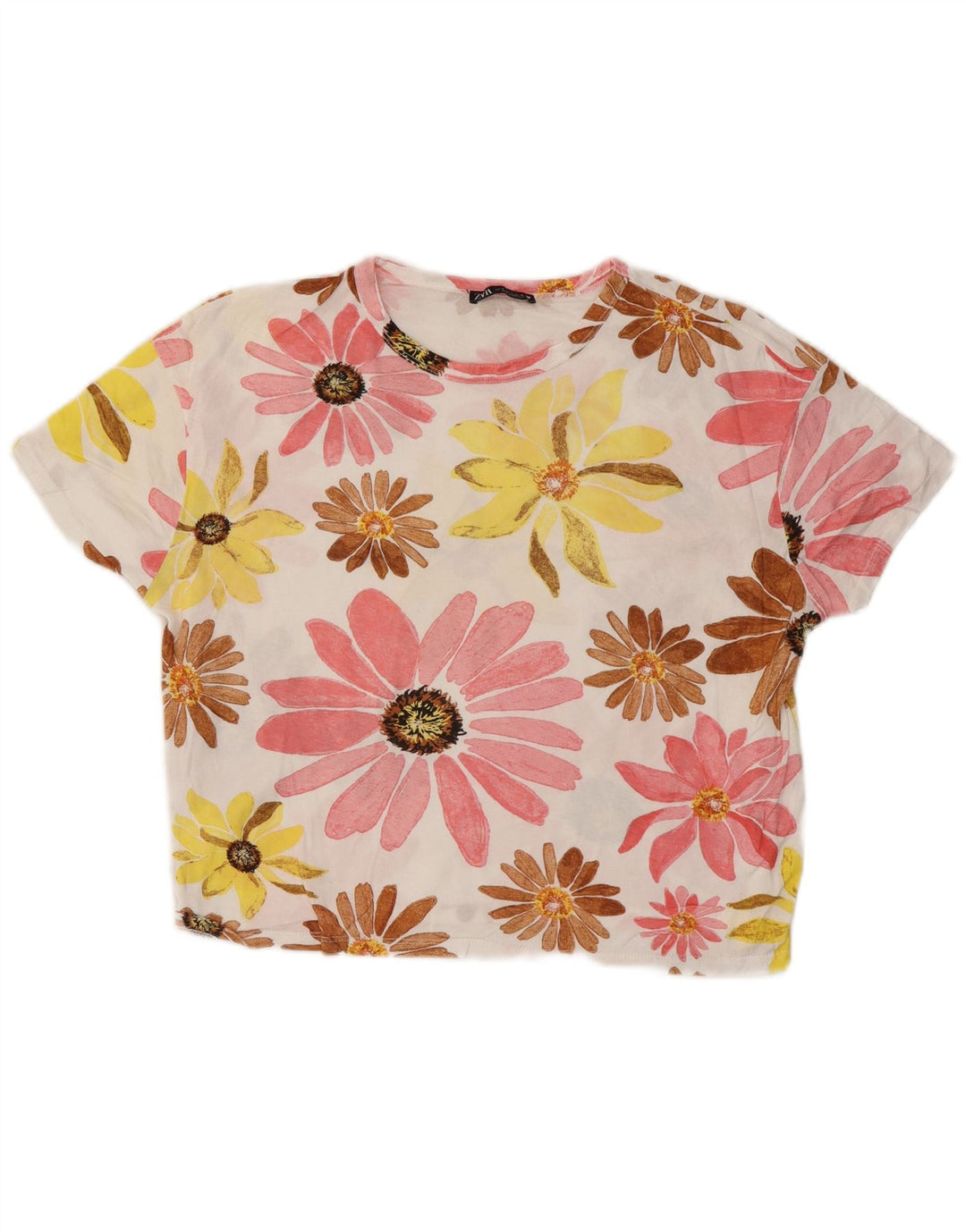 Camiseta feminina com estampa oversized ZARA UK 10 pequena floral multicolorida