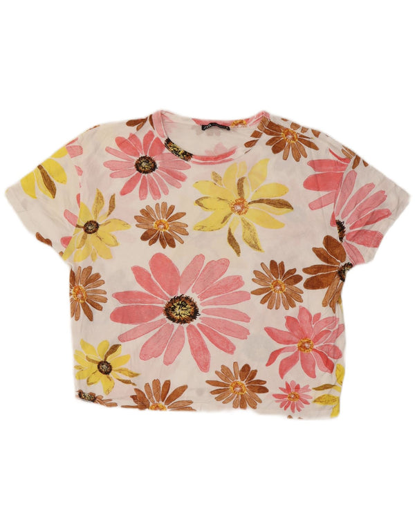 Camiseta feminina com estampa oversized ZARA UK 10 pequena floral multicolorida