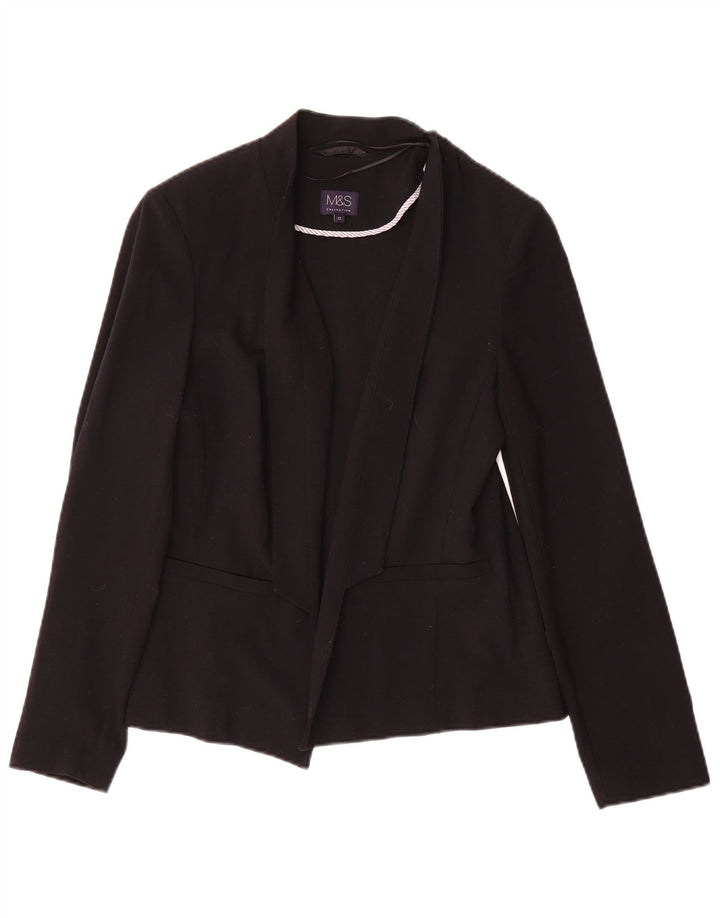 Jaqueta Blazer aberta feminina Marks & Spencer Reino Unido 12 poliéster preto médio