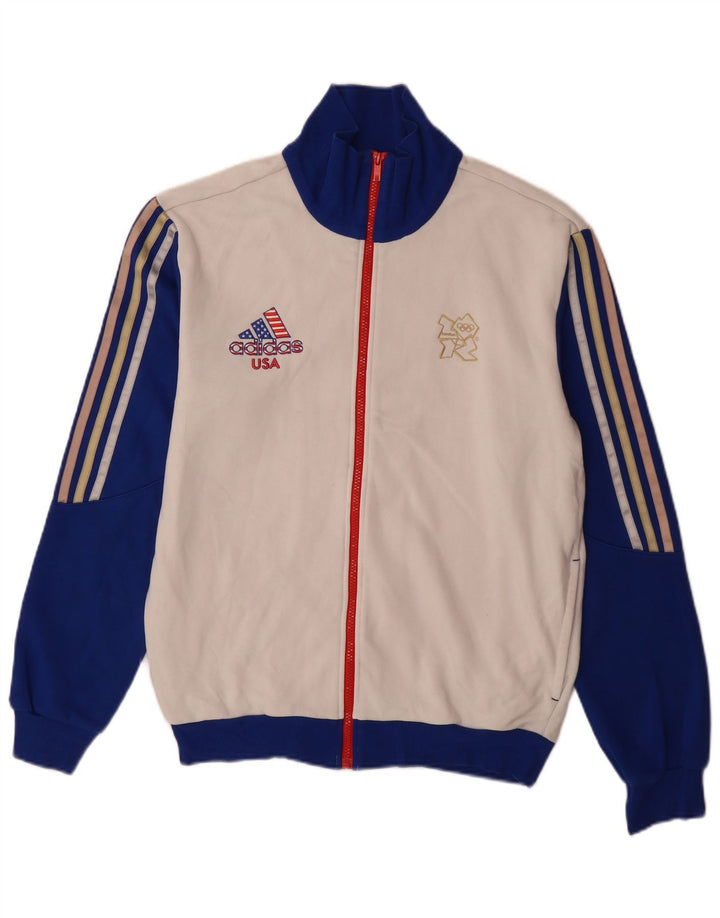 Adidas Mens Tracksuit Top Jacket Médio Branco Colourblock Algodão