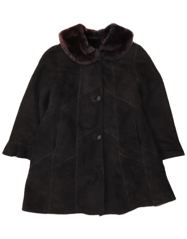 Casaco feminino oversized shearling VINTAGE UK 22 3XL preto patchwork