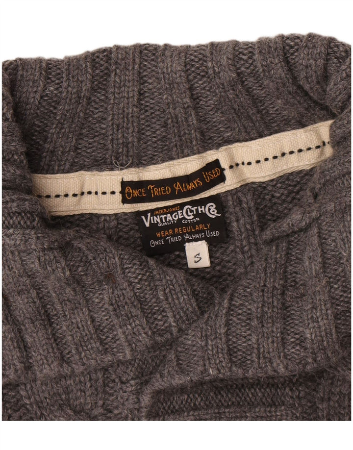 Suéter masculino Jack & Jones com gola com botão e lã cinza pequena