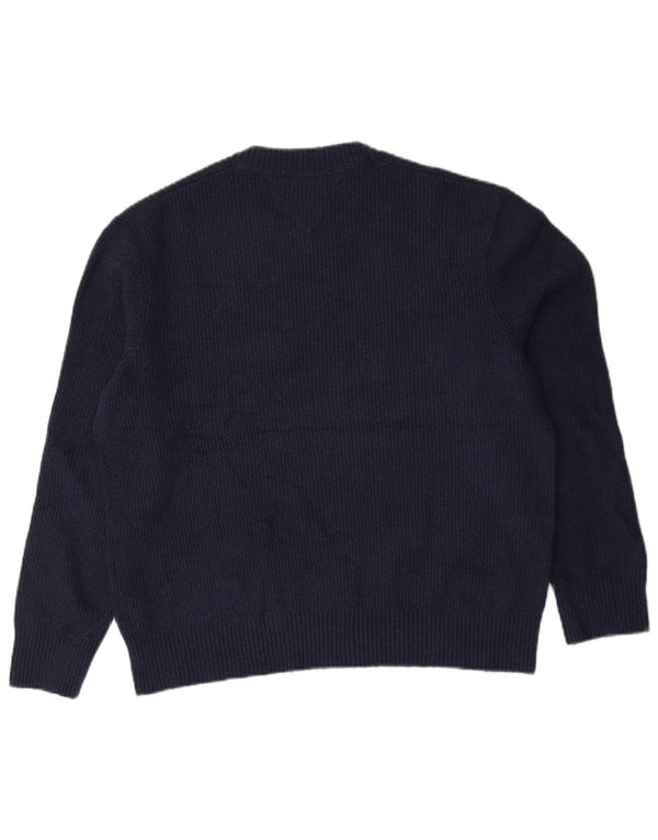 Tommy Hilfiger Suéter masculino com gola redonda grande poliéster azul marinho