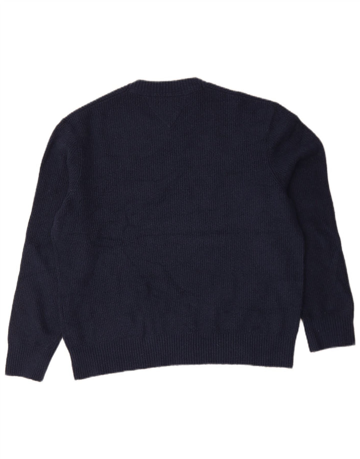 Tommy Hilfiger Suéter masculino com gola redonda grande poliéster azul marinho