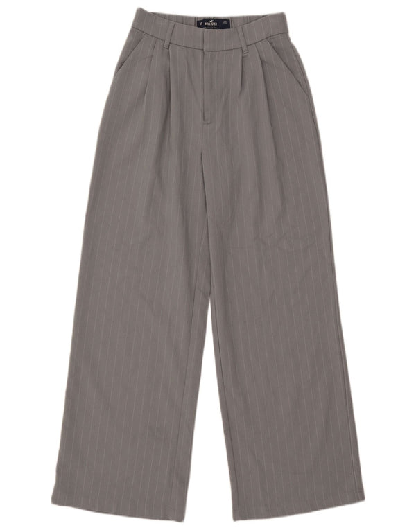 Calça Chino Feminina Hollister Cintura Alta Perna Larga XS W25 L28 Cinza Listrada