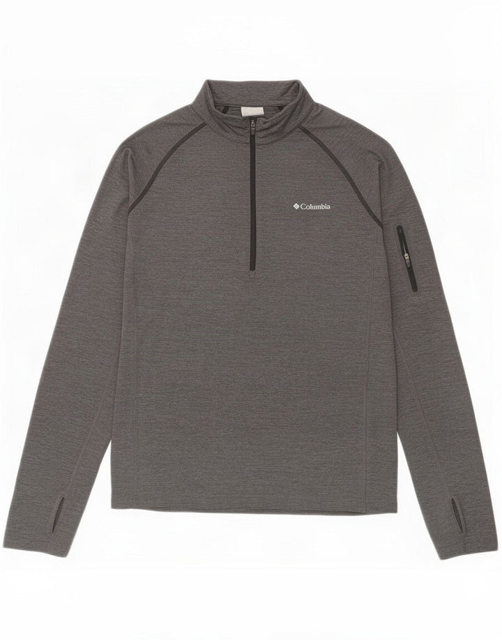 Columbia Mens Zip Neck Pulôver Treino Top Poliéster manchado cinza médio
