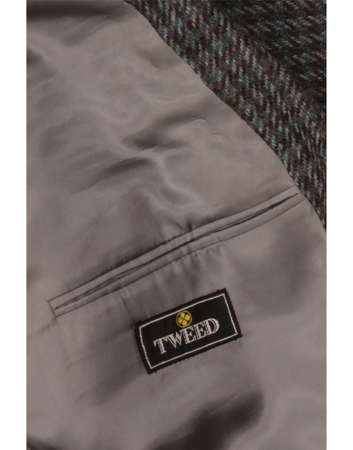 Jaqueta blazer masculina VINTAGE com 2 botões Reino Unido 38 Houndstooth cinza médio