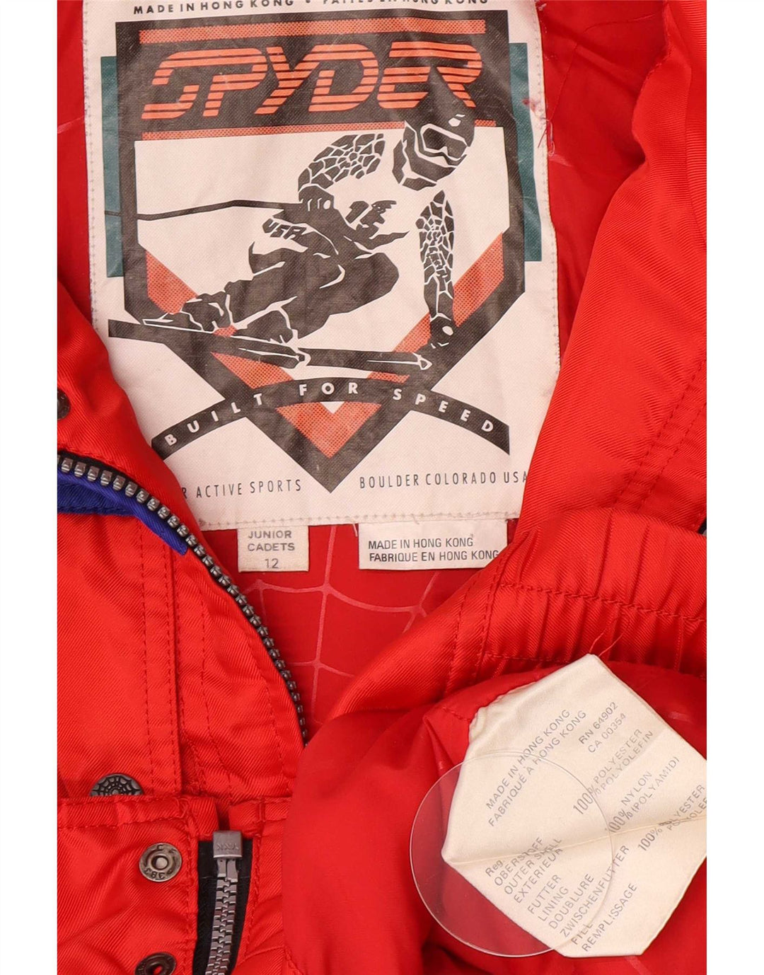 Jaqueta de esqui com capuz Spyder Boys 11-12 anos poliéster colorblock vermelho