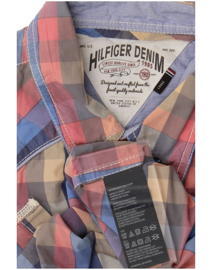 Tommy Hilfiger Camisa masculina gráfica de manga curta grande xadrez multicolorida