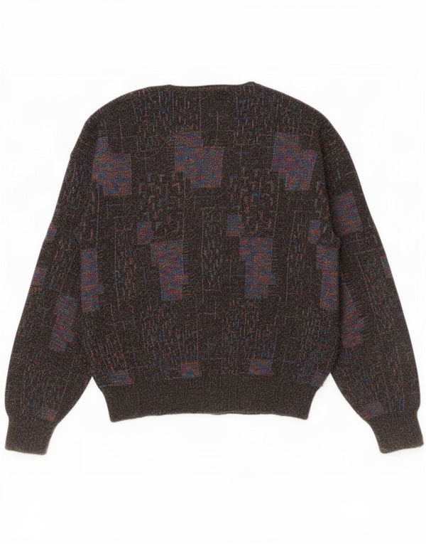 Vintage Mens Cardigan Sweater Large Brown Geometric