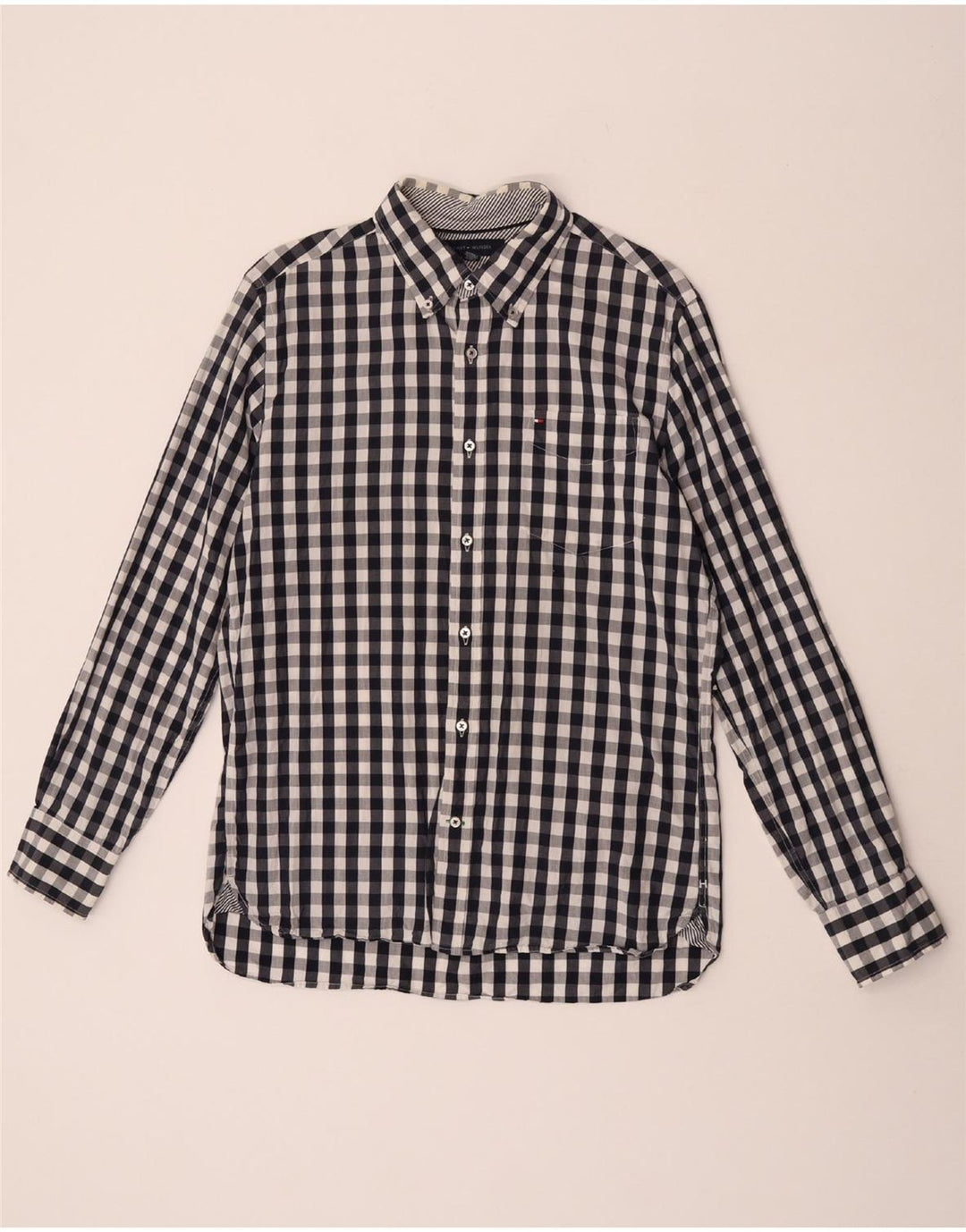 Tommy Hilfiger Mens Custom Fit Camisa Tamanho 15 1/2 16 Médio Azul Gingham