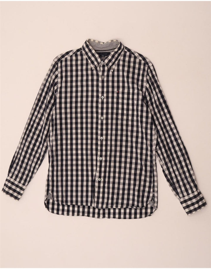 Tommy Hilfiger Mens Custom Fit Camisa Tamanho 15 1/2 16 Médio Azul Gingham