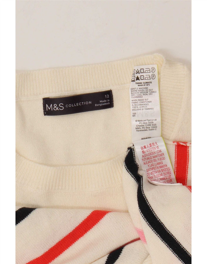 Suéter feminino Marks & Spencer com gola redonda e listrado branco médio UK 12