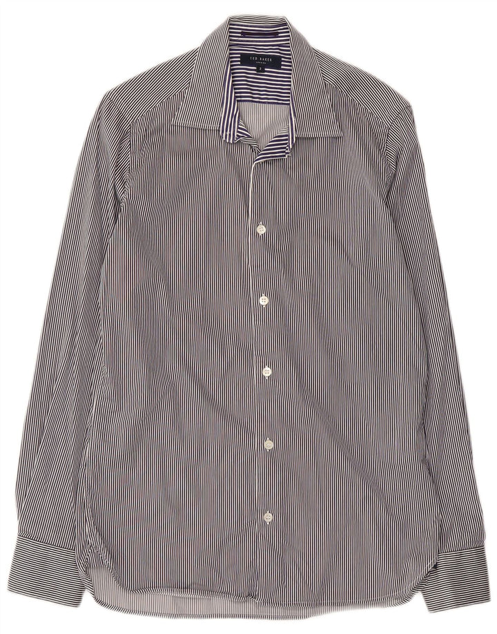 Camisa masculina Ted Baker tamanho 2 pequeno algodão listrado azul marinho