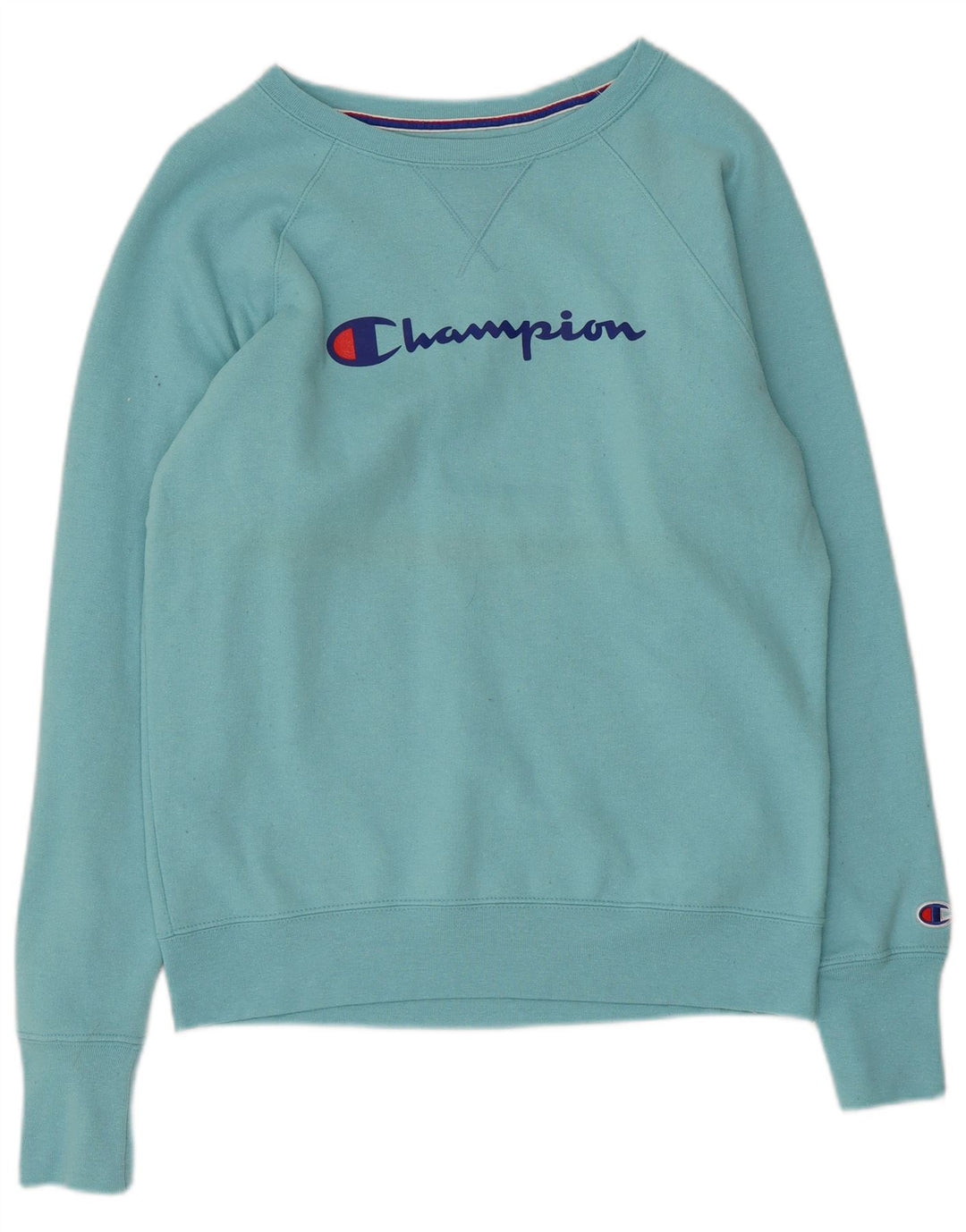 Jumper de moletom gráfico feminino Champion UK 10 pequeno azul poliéster