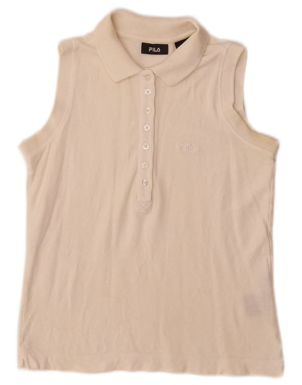Polo feminino sem mangas Fila UK 12 médio algodão branco