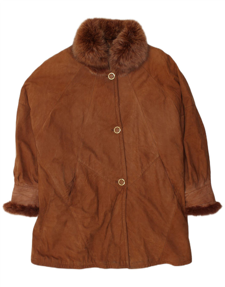 Sobretudo feminino de camurça oversized VINTAGE EU 46 XL marrom