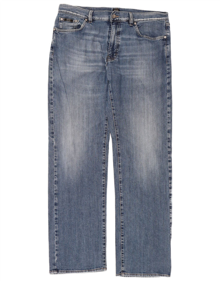 HUGO BOSS Masculino Texas Straight Jeans W36 L34 Azul Algodão