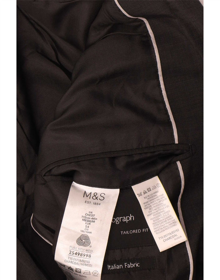 Jaqueta blazer masculina Marks & Spencer Autograph 2 botões Reino Unido 44 XL lã preta