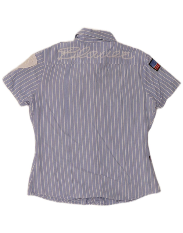 Camisa militar feminina de manga curta Blauer UK 14 grande algodão listrado azul