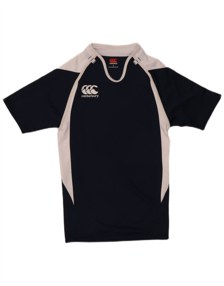 Camiseta gráfica masculina Canterbury, pequena, azul marinho, bloco colorido de poliéster