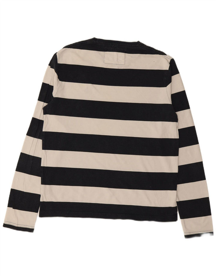 JACK WILLS Top masculino de manga comprida médio algodão listrado azul marinho