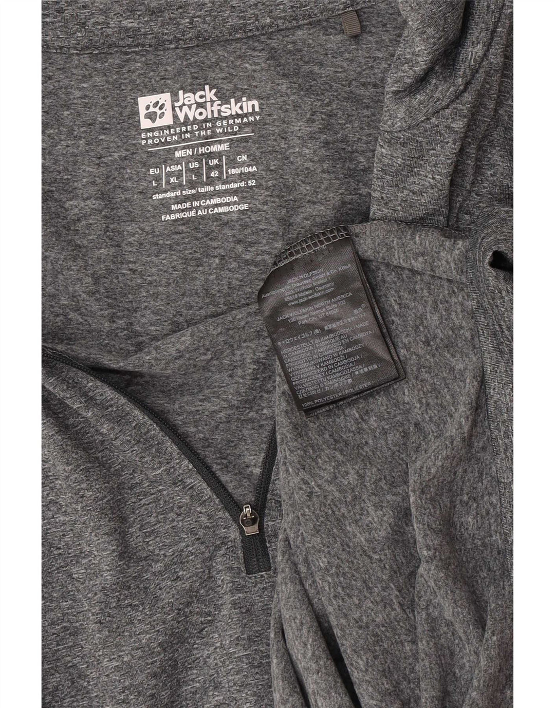 Macacão masculino Jack Wolfskin com zíper e gola alta Reino Unido 42 grande cinza