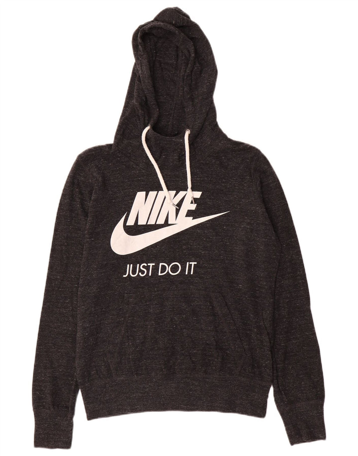 Jumper com capuz gráfico feminino NIKE UK 14 cinza médio manchado de algodão