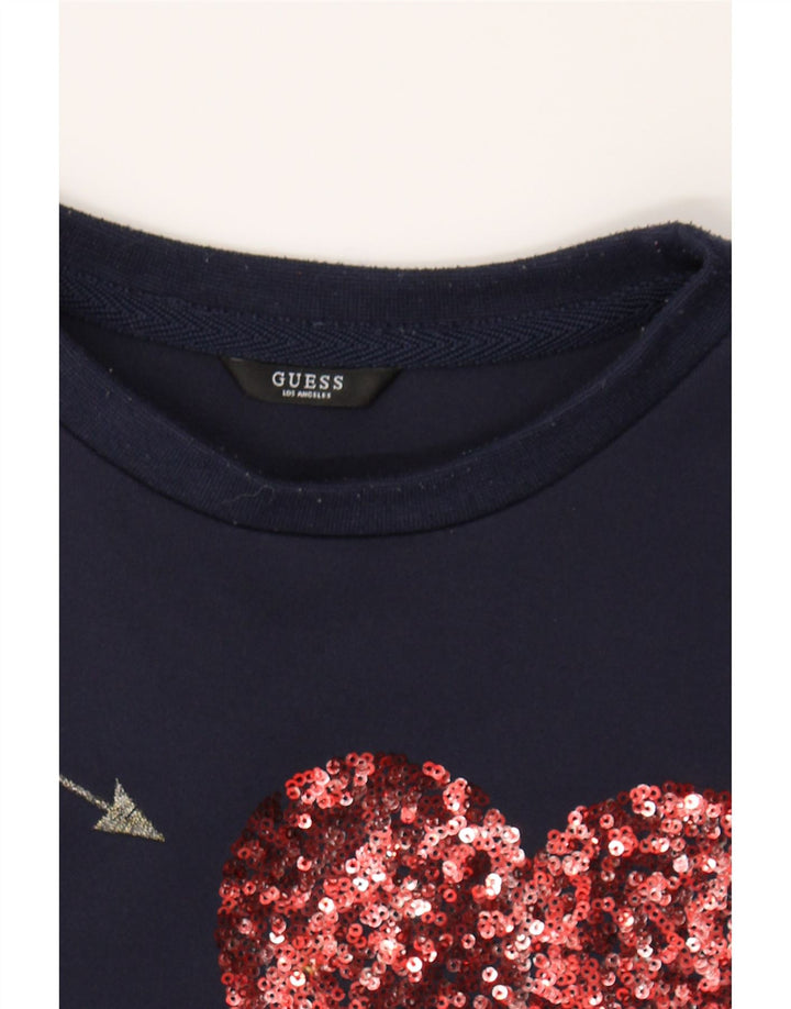 GUESS Girls Abstract Pattern Sweatshirt Jumper 7-8 Years Navy Blue Heart Vintage Guess and Second-Hand Guess from Messina Hembry 