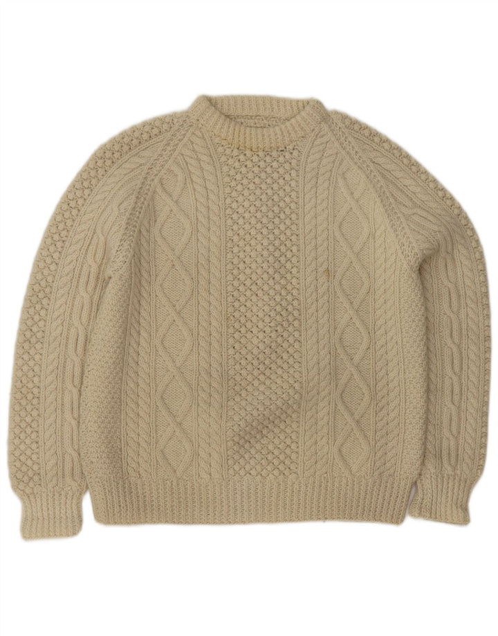 Suéter vintage masculino com gola redonda, médio off white