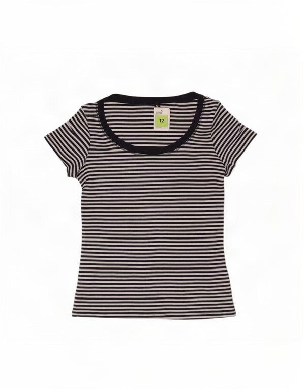 Camiseta feminina Marks & Spencer UK 12 algodão listrado azul marinho médio