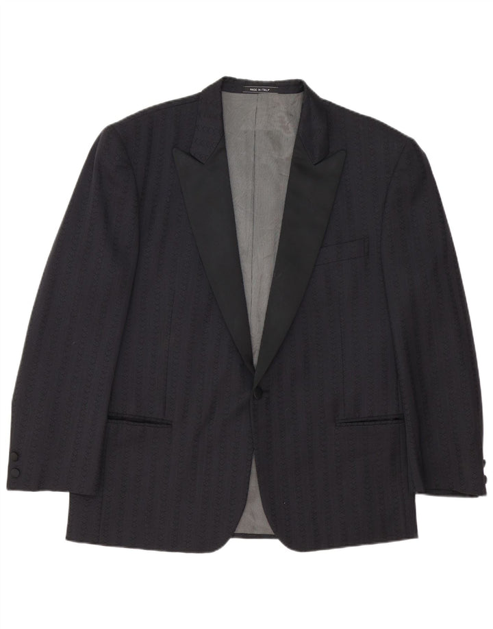 Jaqueta blazer masculina vintage com 1 botão IT 54 2XL lã virgem listrada azul marinho