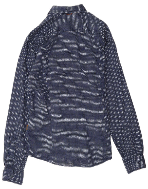 Camisa masculina Hugo Boss de algodão manchado azul marinho médio
