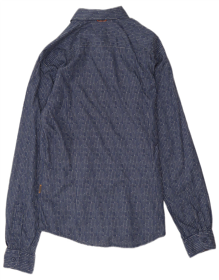 Camisa masculina Hugo Boss de algodão manchado azul marinho médio
