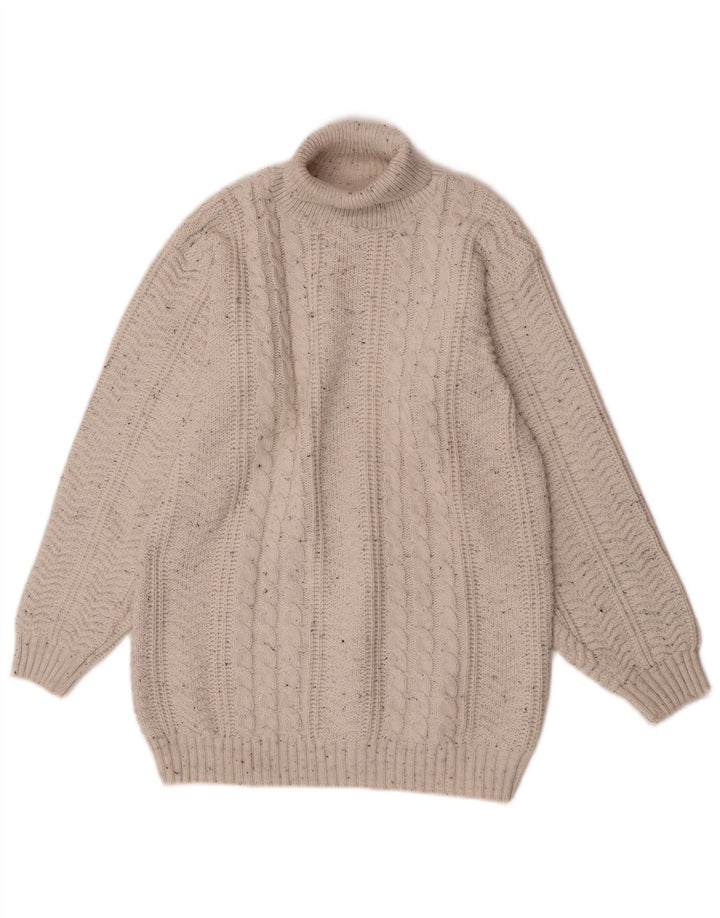 Suéter vintage masculino com gola redonda XL em acrílico manchado branco
