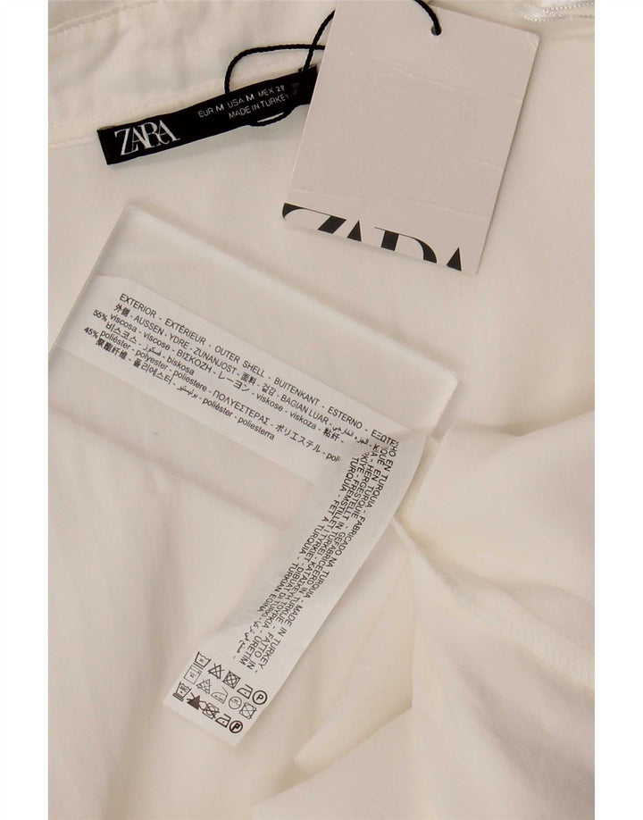 Vestido feminino de manga comprida Zara UK 12 médio branco viscose