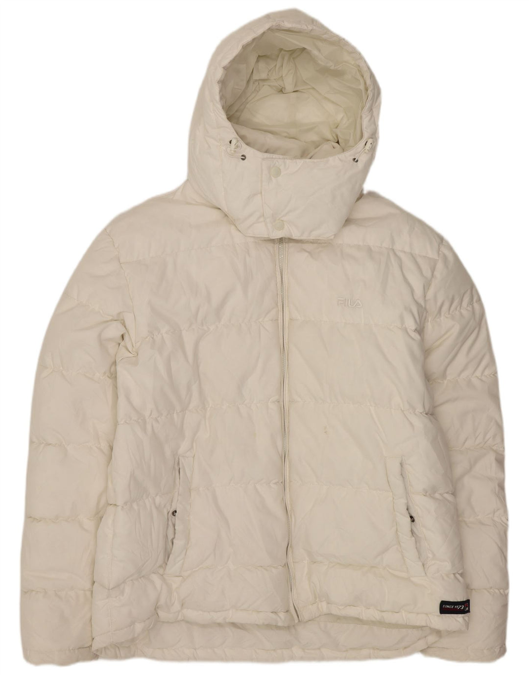 Jaqueta masculina acolchoada com capuz FILA UK 42 XL poliéster branco