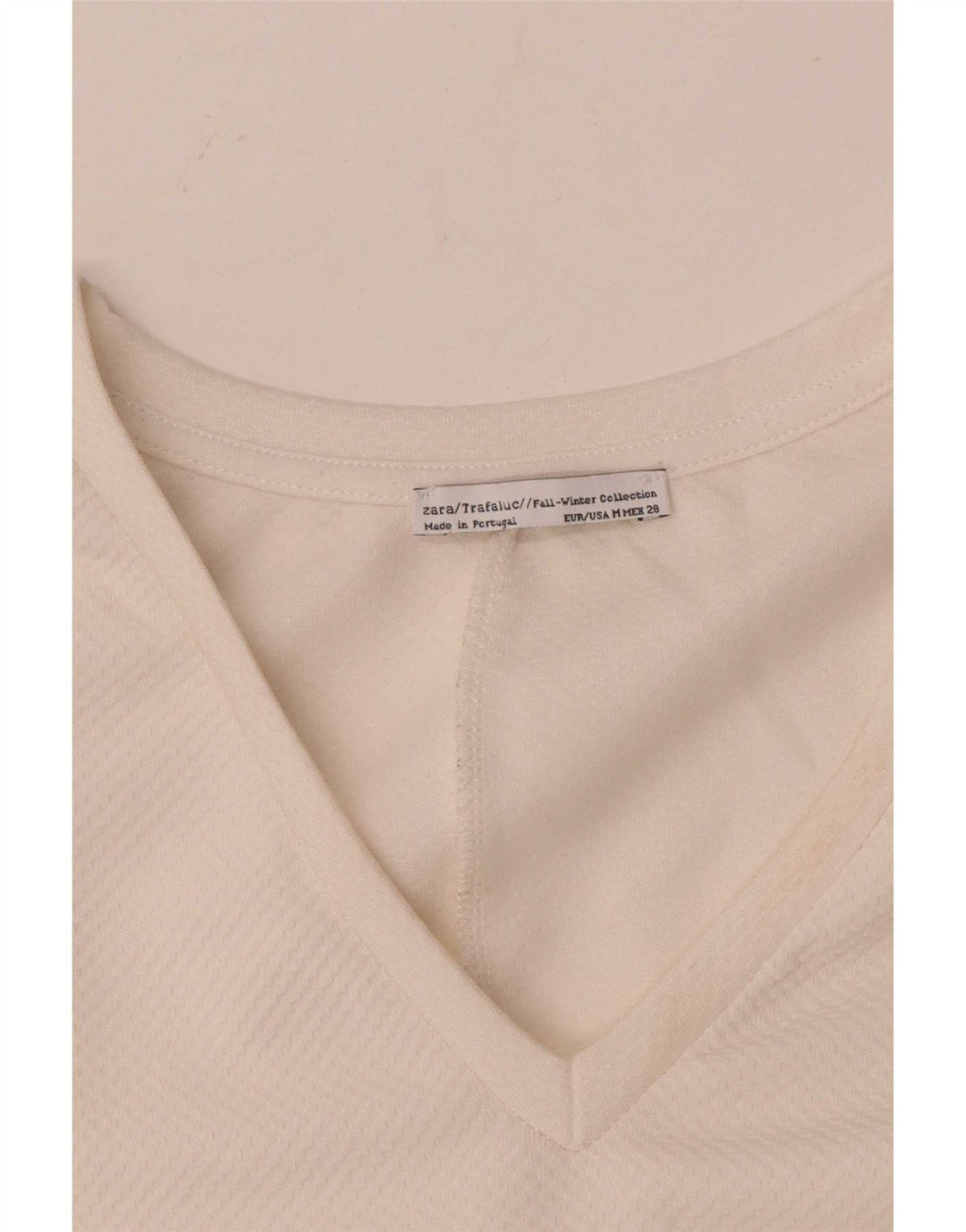 Zara Womens Trafaluc Top Manga Longa UK 14 Médio Off White