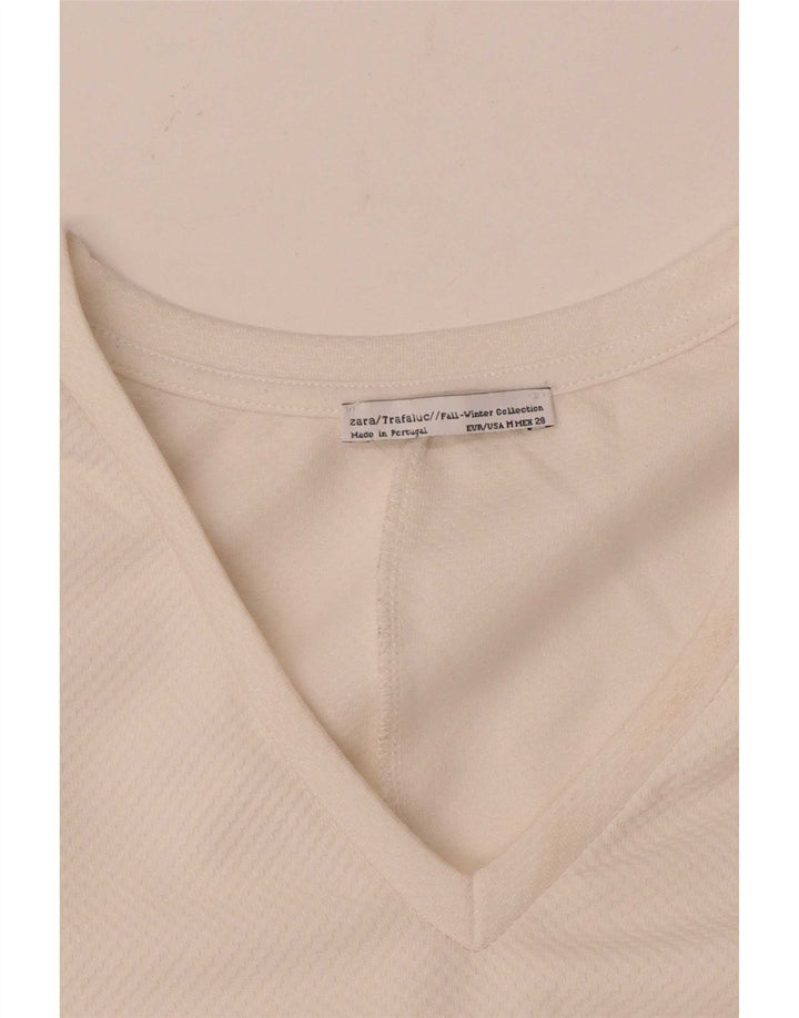 Zara Womens Trafaluc Top Manga Longa UK 14 Médio Off White