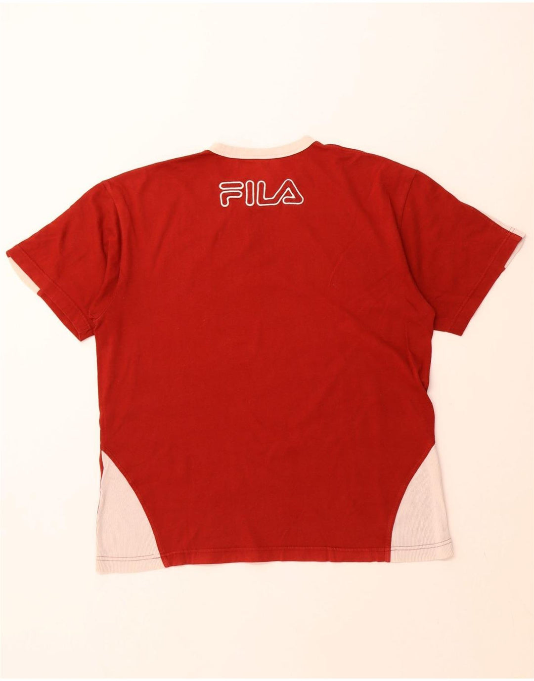 Camiseta gráfica masculina FILA Top médio vermelho colorblock