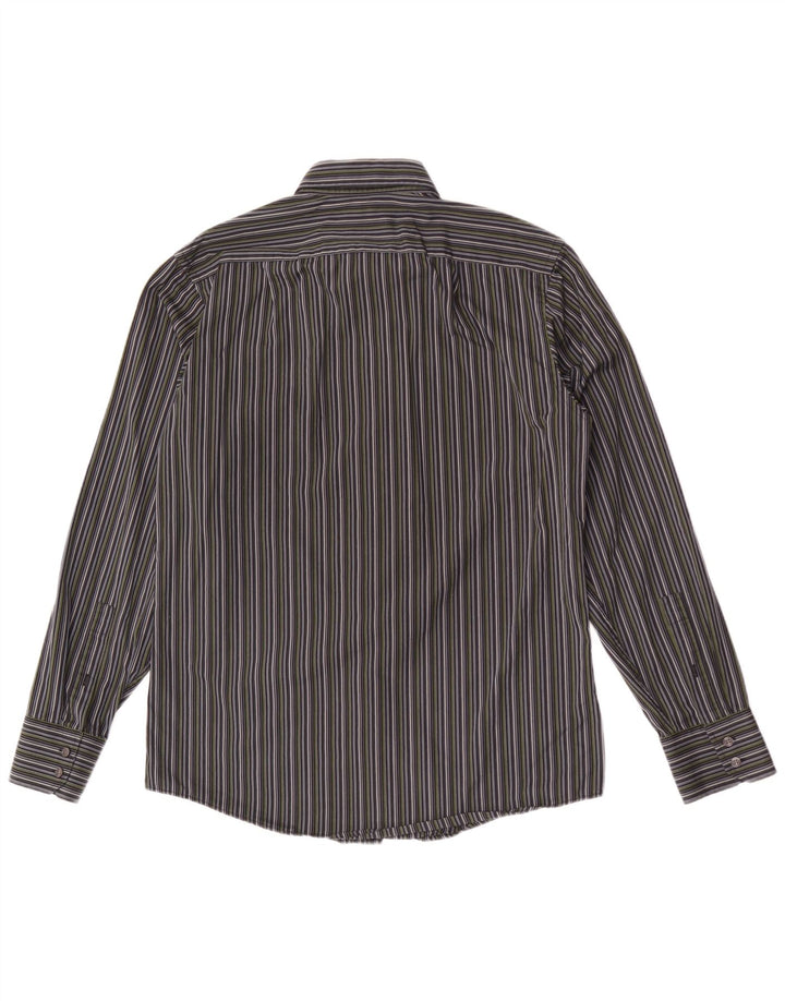 Camisa masculina Ted Baker tamanho 39 15 1/2 algodão listrado cinza médio