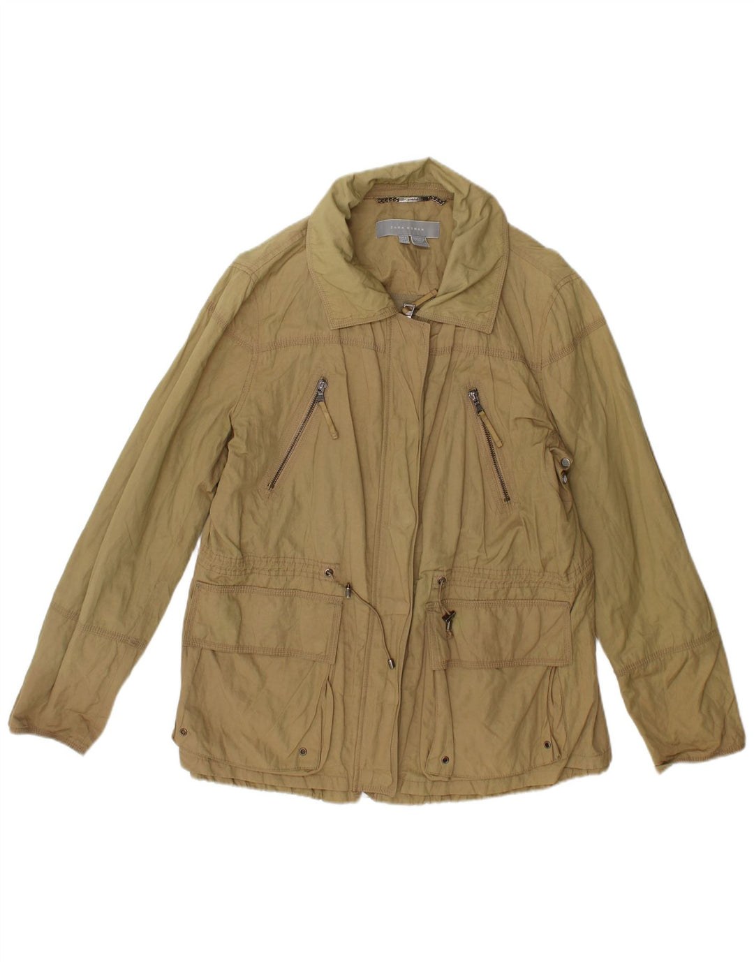 Jaqueta utilitária feminina Zara UK 16 grande algodão cáqui