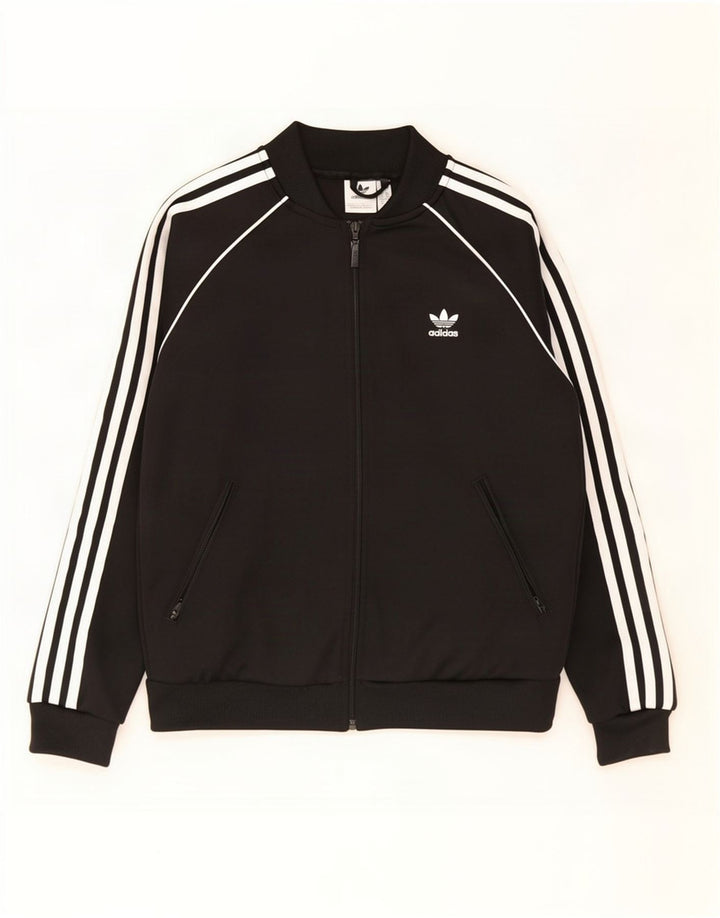 Adidas Womens Tracksuit Top Jacket UK 12 Médio Preto Poliéster