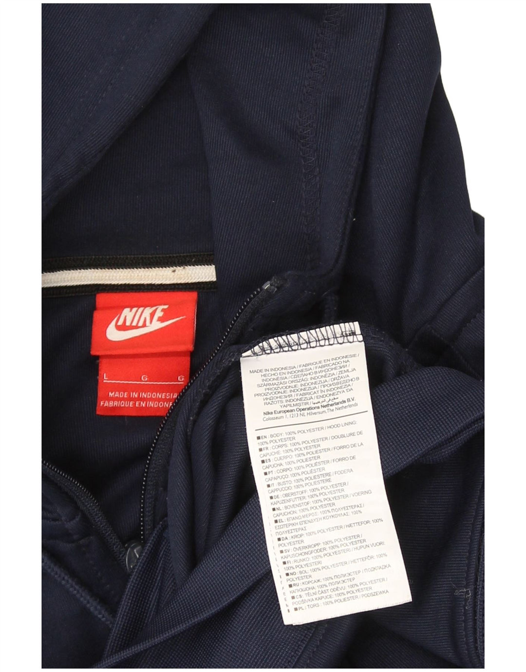 Suéter Nike masculino com capuz e zíper grande azul marinho poliéster colorido