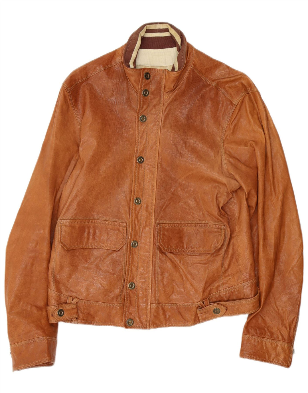 Jaqueta bomber de couro masculina vintage IT 50 couro bege grande