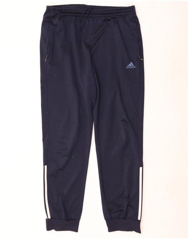 Calça de treino masculina Adidas Joggers UK 42/44 grande azul marinho poliéster